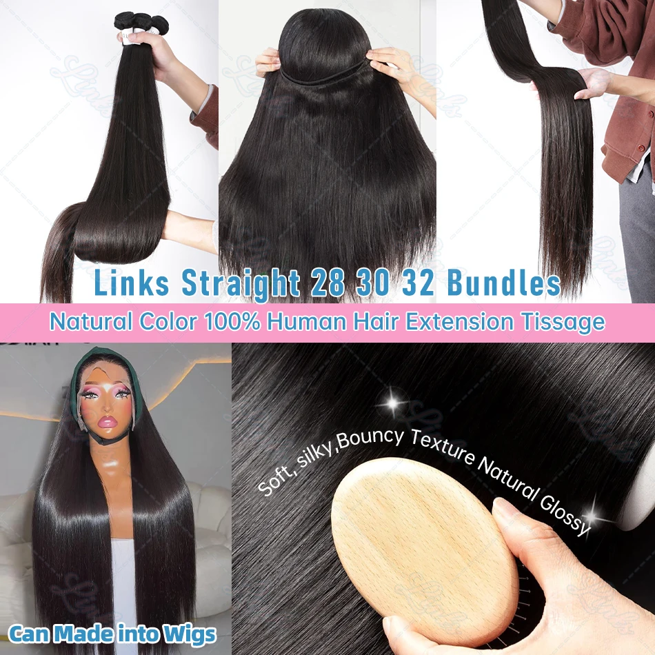 Links 30 40 Polegada pacotes retos de osso 100% pacotes tecer cabelo humano 1/3/4 pçs pacotes de cabelo humano brasileiro remy extensões de cabelo