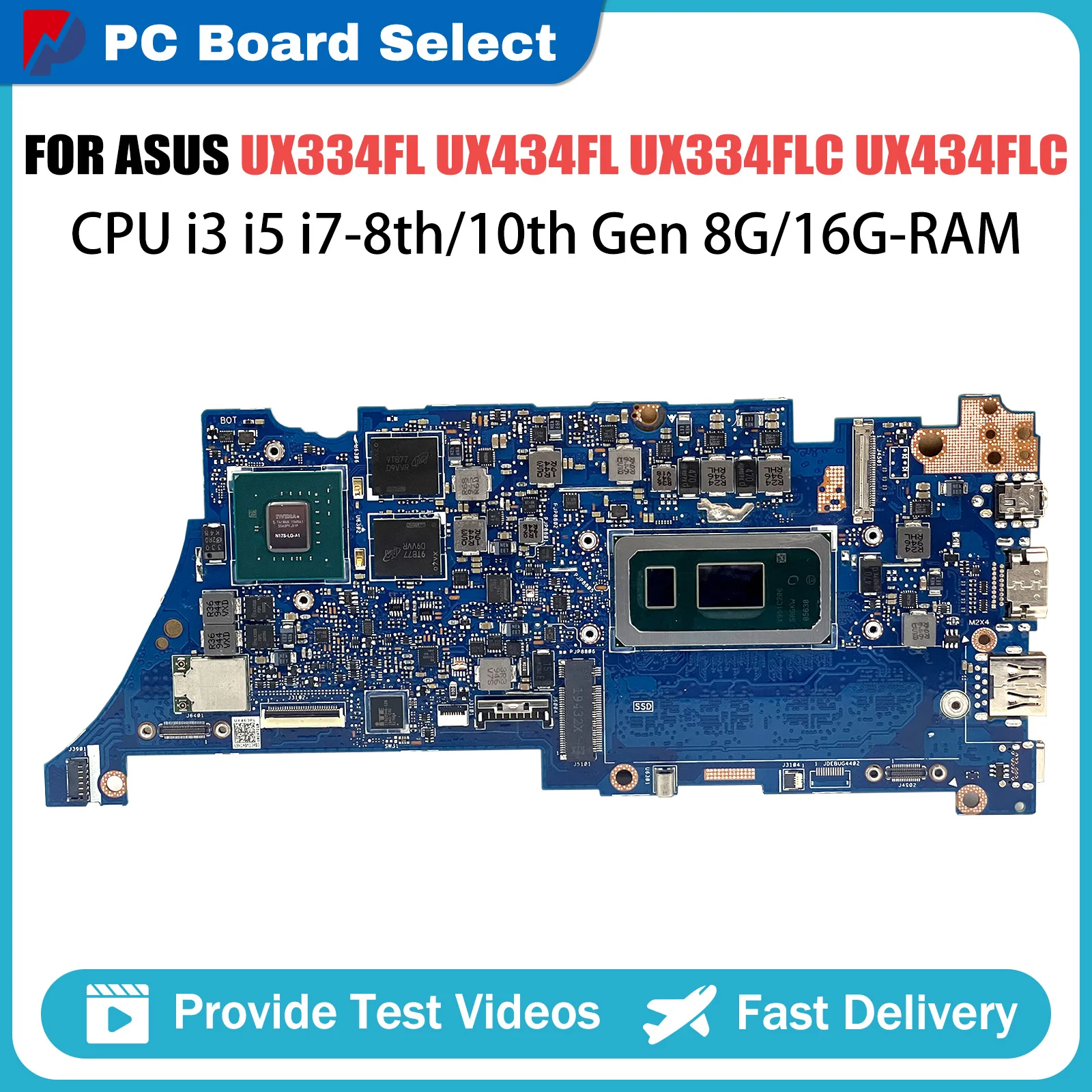 

Notebook Mainboard For ASUS UX334FL UX434FL UX434FA UX334FA UX334FLC UX434FLC Laptop Motherboard I5 I7 8th 10th Gen 8G 16G RAM