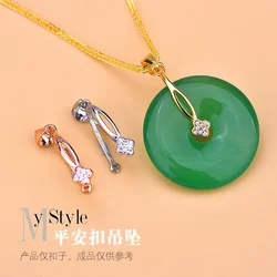 S925 sterling silver inlaid zircon lucky grass safety buckle clip pin buckle emerald jade buckle jewelry DIY accessories