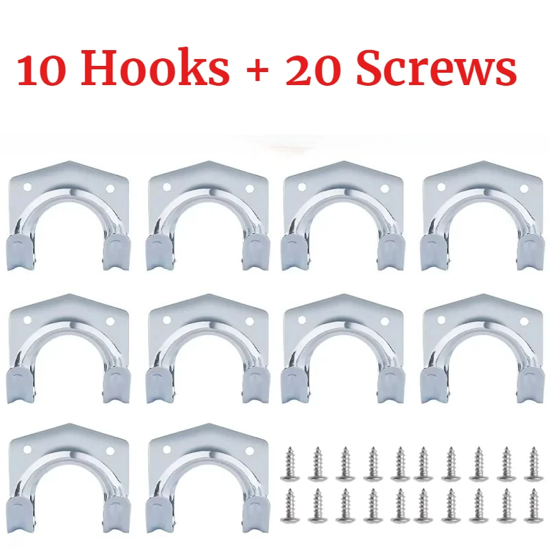 10PCS Wall Mount Metal Double Hooks with 20 Screws Storage Hooks Metal Wall Hooks for Garage Shed Hanging Organizer Garden