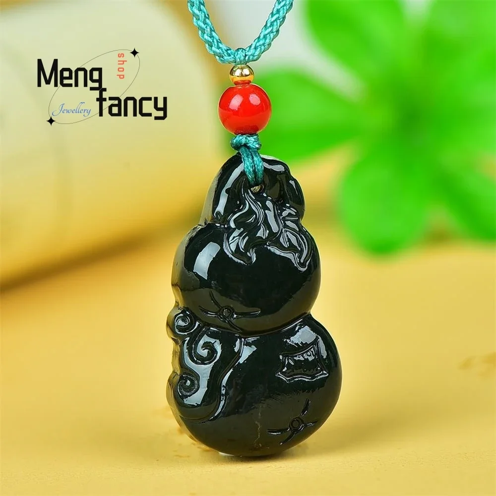 

Natural Hetian Green Jade Retro RuYi Gourd Pendant Exquisite Mascots Handicraft High-grade Luxury Elegant Charms Fashion Jewelry