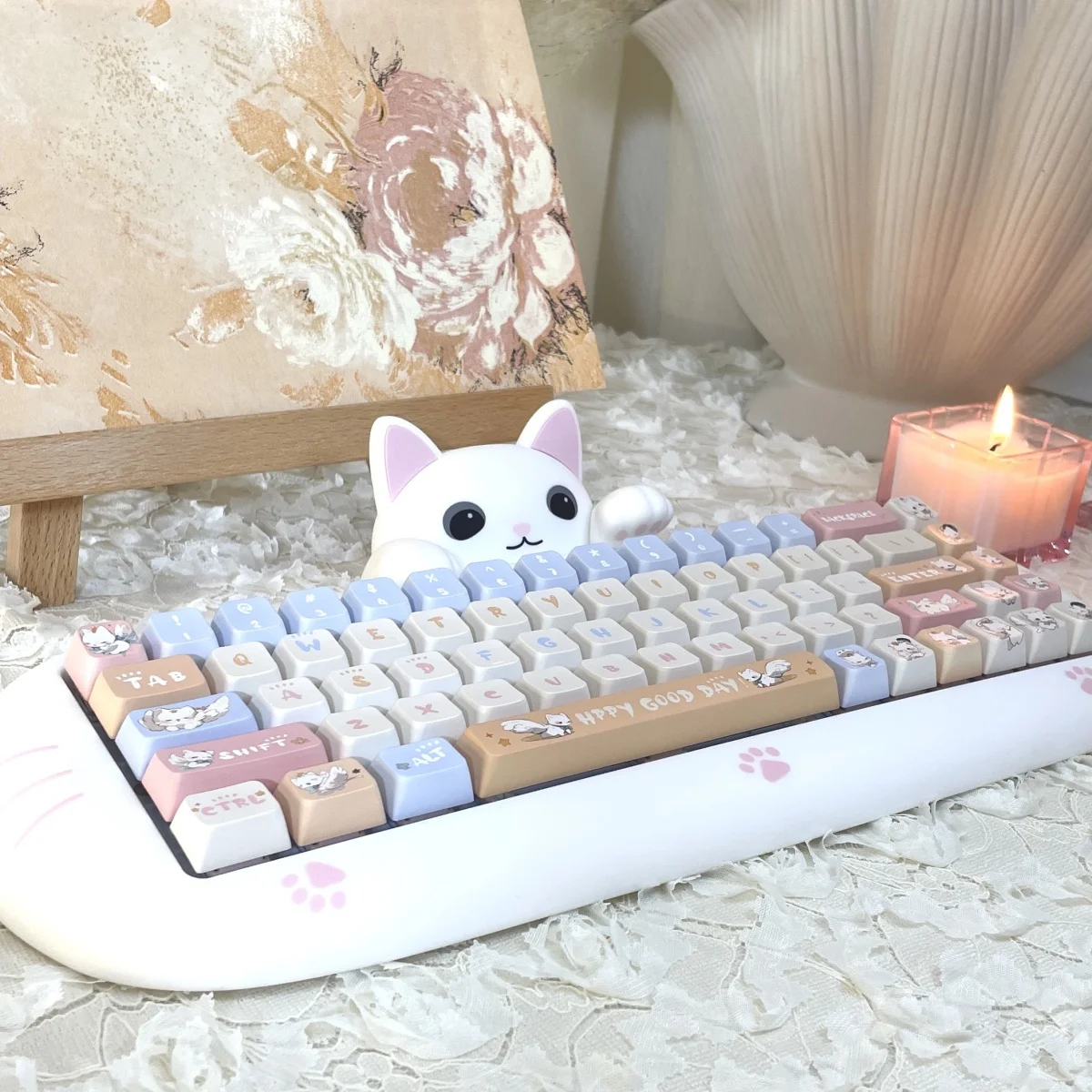 

123 Keys Meow Anime Keycaps Cute Cat MDA Profile Keycaps PBT Material Keyboard Keycaps Key Caps for Mechanical Keyboard