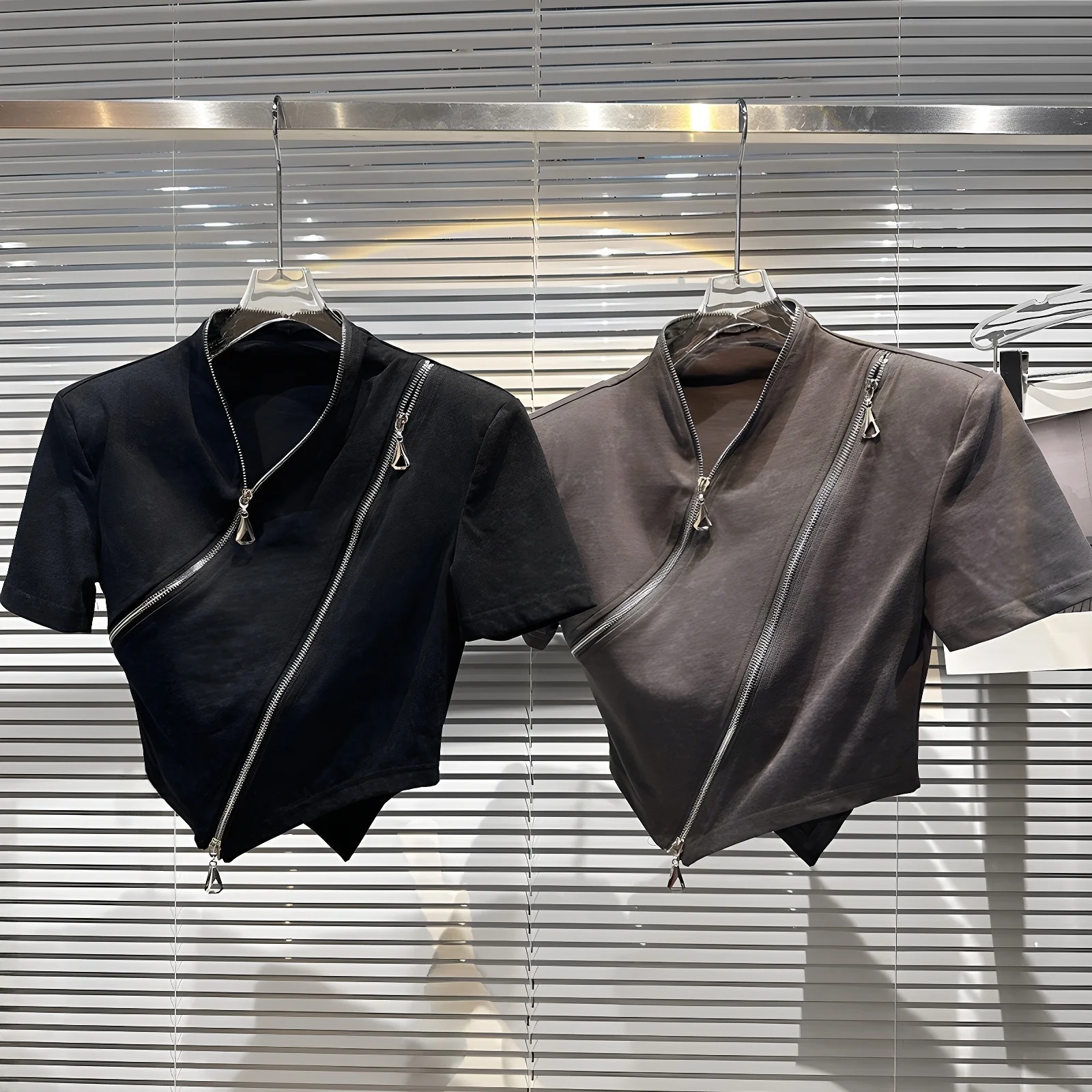 

Футболка в стиле панк Sle ort Sve, женская дизайнерская молния, повседневный хлопковый полиэстер, круглый летний топ длиной Ne ort, модный летний топ