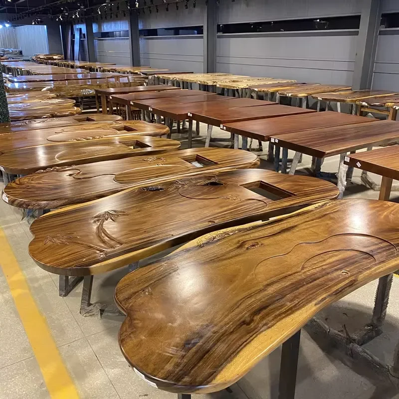 Restaurant Furniture Hotel Reception Natural Solid Wood Tabletop Dining Room Table Large Tree Board Oak Walnut Dining Table