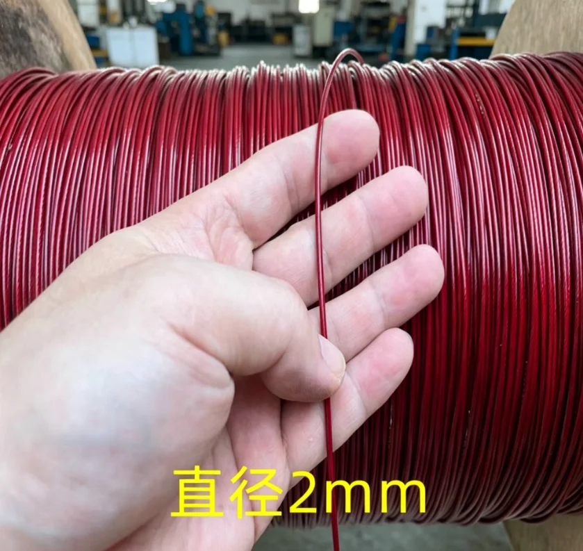 Red 304 Stainless Steel Wire Rope 38mm-4mm Coated for Hanging Lighting Fishing