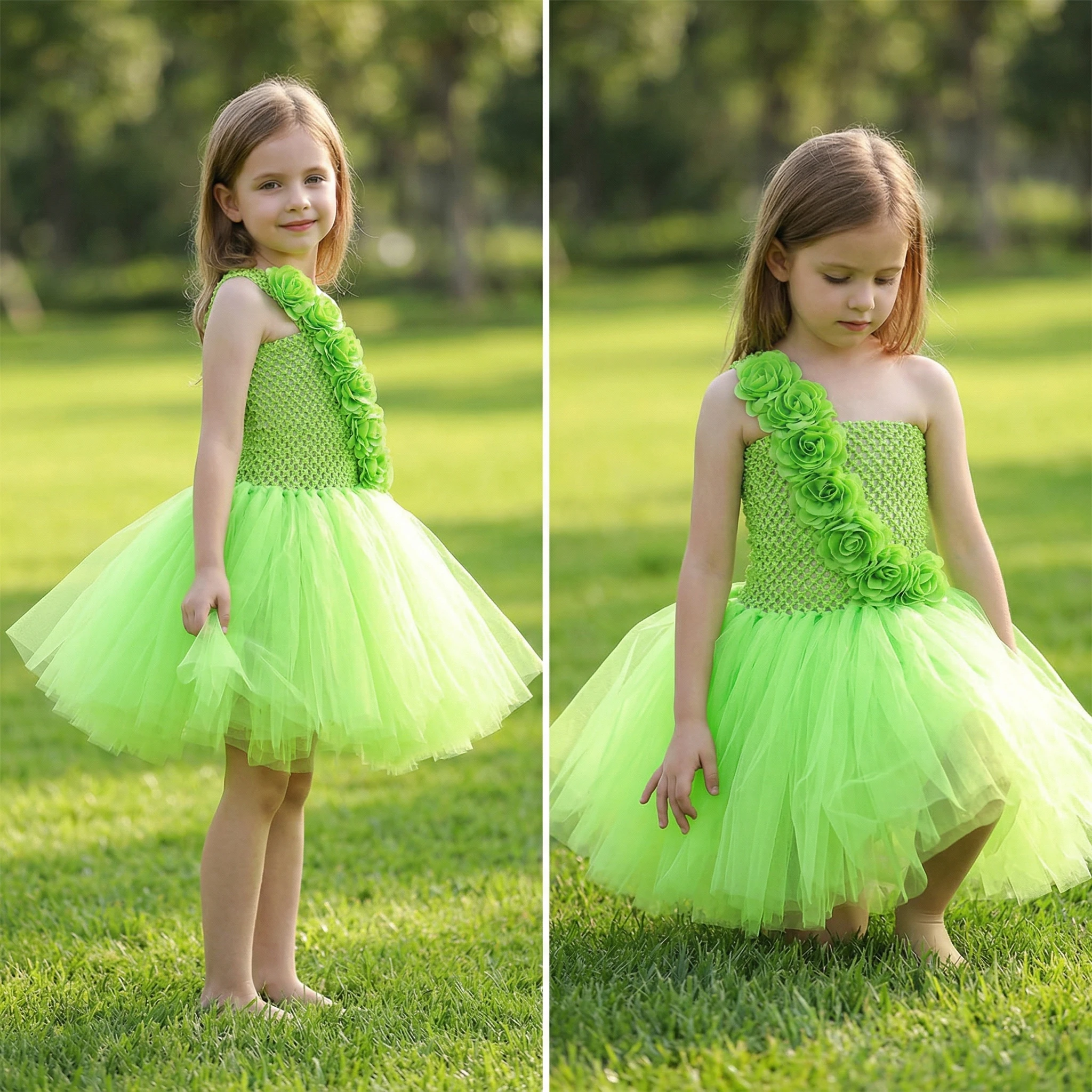 Green Flowers Fairy Princess Dresses for Girls Christmas Carnival Costumes for Kids New Years Fancy Outfit with Butterfly Wings