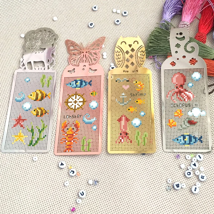 Needlework Embroidery Crafts Counted Cross-Stitching Kit, DIY Craft, Stich, Bookmark, Metal, Silver, Golden, Fishing, xx