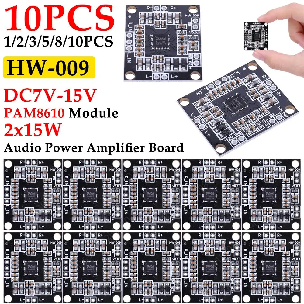 1-10PCS PAM8610 Module 2x15W Audio Power Amplifier Board DC7-15V Class D Dual Channel Stereo Voice Sound Amplifier Modules