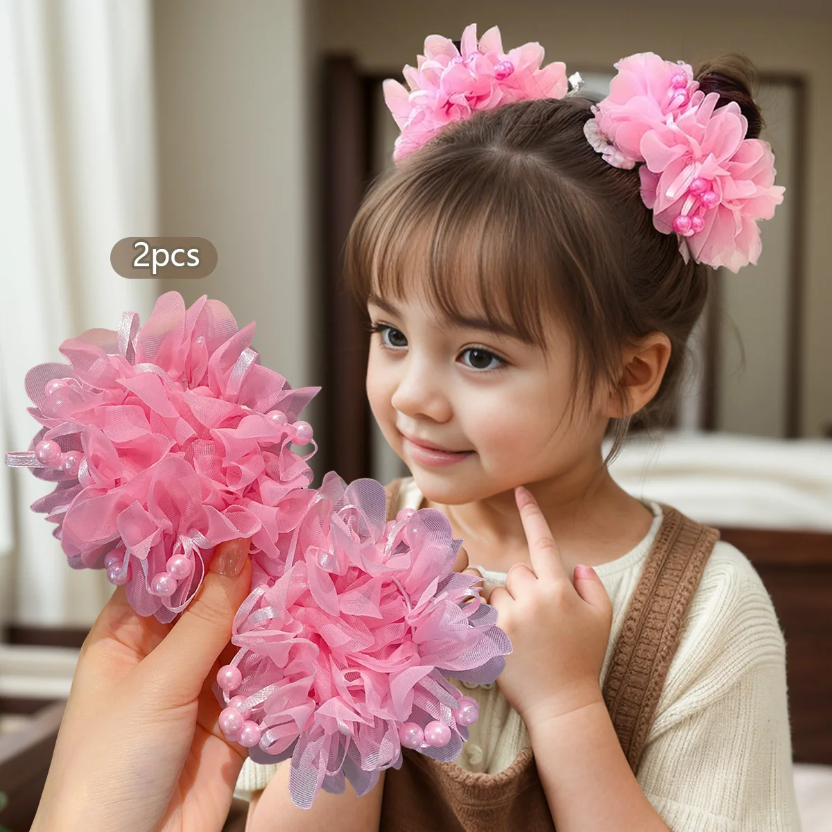 

2 little girls pink cute headband hair accessories for children