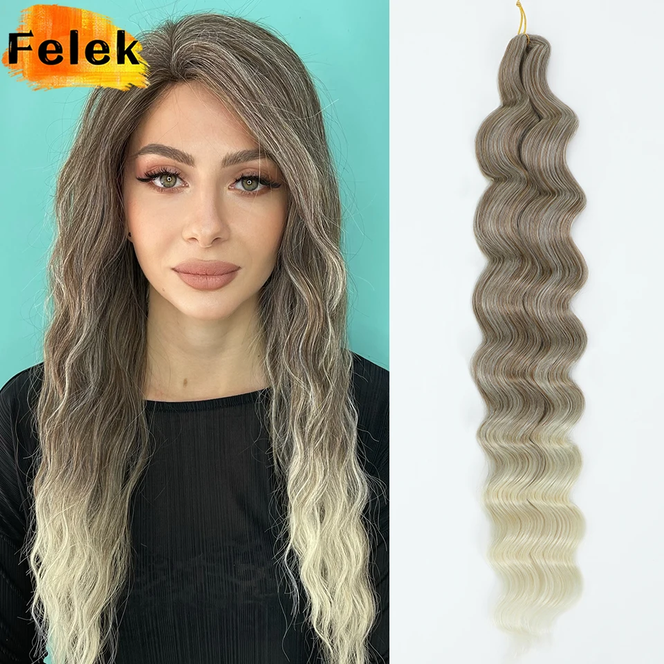 3-7Pcs Wholesale Lena Curl Hair Synthetic Deep Wave Braiding Hair Extensions 24 Inch Water Wave Colorful Crochet Braids in Bulk