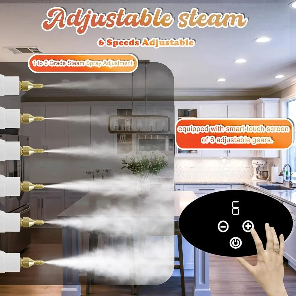 منظف بخار محمول باليد بقوة 2500 وات، تسخين سريع، منظف تنجيد 15 ثانية مع 5 فرش وقضيب ممتد