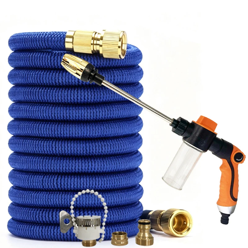 Blue Garden Hose Expandable Magic Water Pipe High Pressure Car Wash Multi Functional Water Gun Gardening Watering Tool