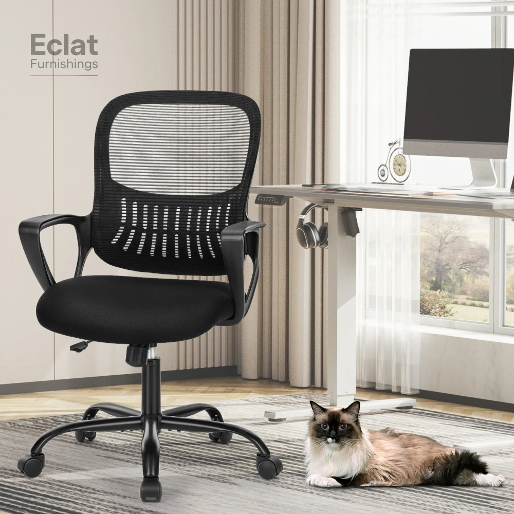 

Sweetcrispy Ergonomic Office Chair Home Desk Mesh Chair with Fixed Armrest Executive Computer Chair with Soft Foam Seat Cushion