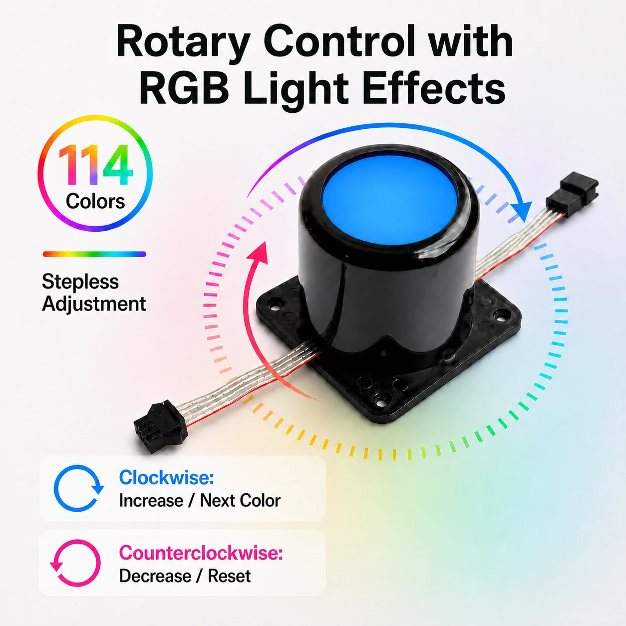 RGB LED Rotary Knob Light Tactile Input Multicolor Illumination Compact Panel Mount Module for Electronics