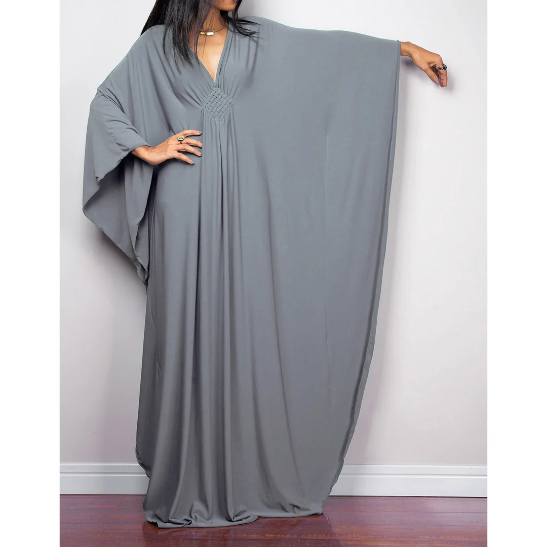 Langes Kleid im Stil einer griechischen Göttin, Tunika mit Fledermausärmeln, Strandkleid, Strandtuch, Strandmode, Kaftan, Maxikleid V4427 – Detail 38