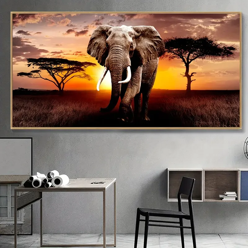 1pc Unframed Canvas Poster, Modern Art, Animal Elephant, Ideal Gift For Bedroom Living Room Corridor, Wall Art, Wall Decor, Wint