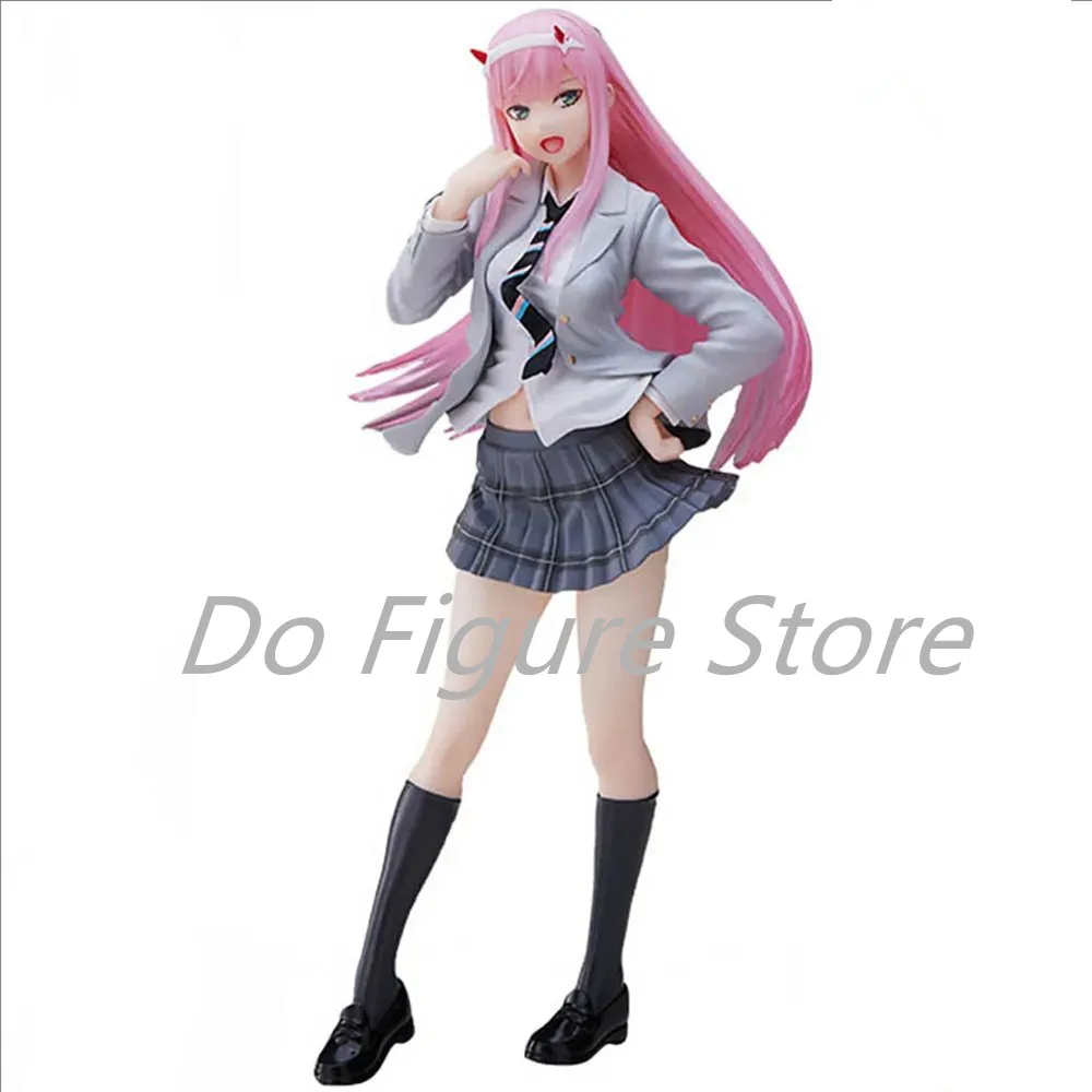 ESCURO na figura anime FRANXX, 02 ZERO DOIS, uniforme escolar, saia JK para vestir, modelo de brinquedo, estátua de PVC, presentes de aniversário, 18cm