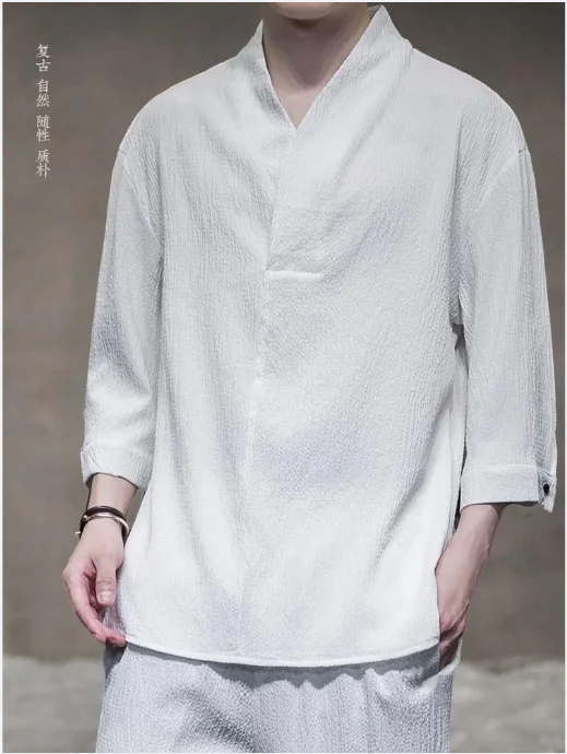 

(Рубашка + брюки) 2025 летняя мужская рубашка Мужские хлопковые и льняные рубашки с коротким рукавом мужские повседневные рубашки мужские Комплект одежды M-4XL