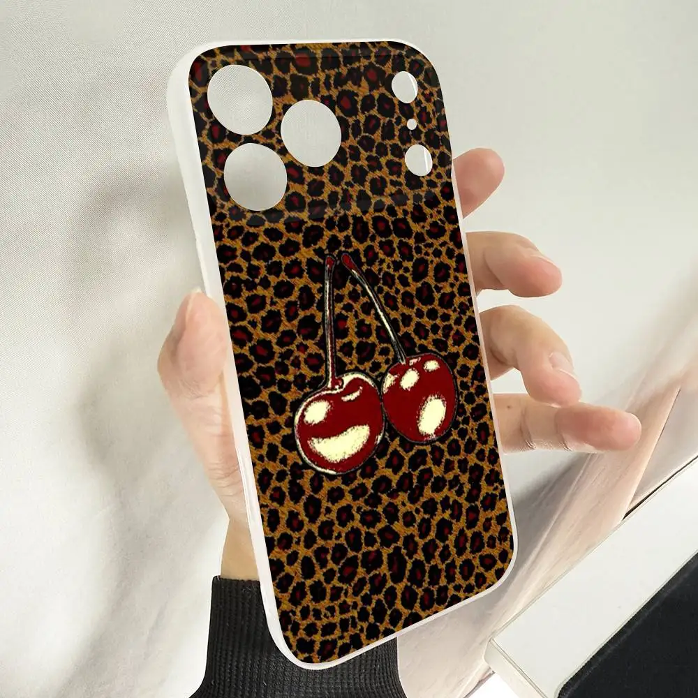 Cherry Leopard Print Pink Red Phone Case For iPhone 14,16,15,11,13,17,12,Air,Mini,Plus,E,Pro,Max Magnetic Magsafe Frosted Cover