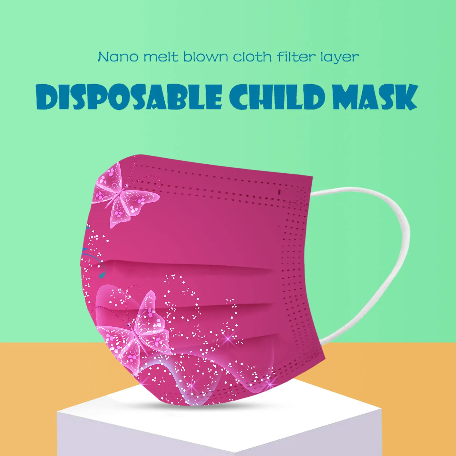 Masque jetable mixte pour enfants, 50 pièces, motif mignon imprimé, masque quotidien extérieur anti-poussière à 3 plis avec boucles auriculaires, impression Non positionnée