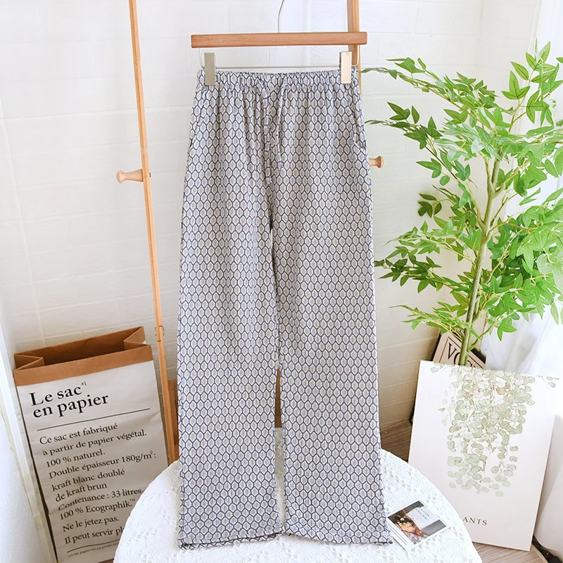 Pantaloni del pigiama in Crepe di cotone da donna pantaloni larghi in vita elasticizzata pantaloni del sonno traspiranti Home Lounge Wear quattro stagioni