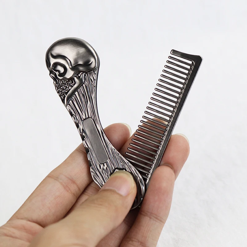 1pc portable foldable men's pocket comb stainless steel men's beard comb mustard care styling tool Special for real hair wigs