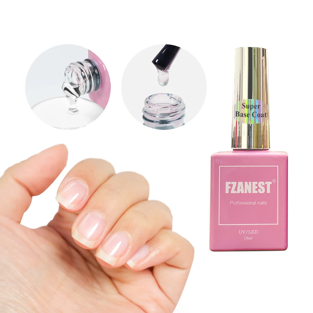 FZANEST Clear Gel Base and Top Coat 15ml Nail Base Super Shine Clear Gel Nail Polish Soak off UV Gel No Wipe Top Coat Set