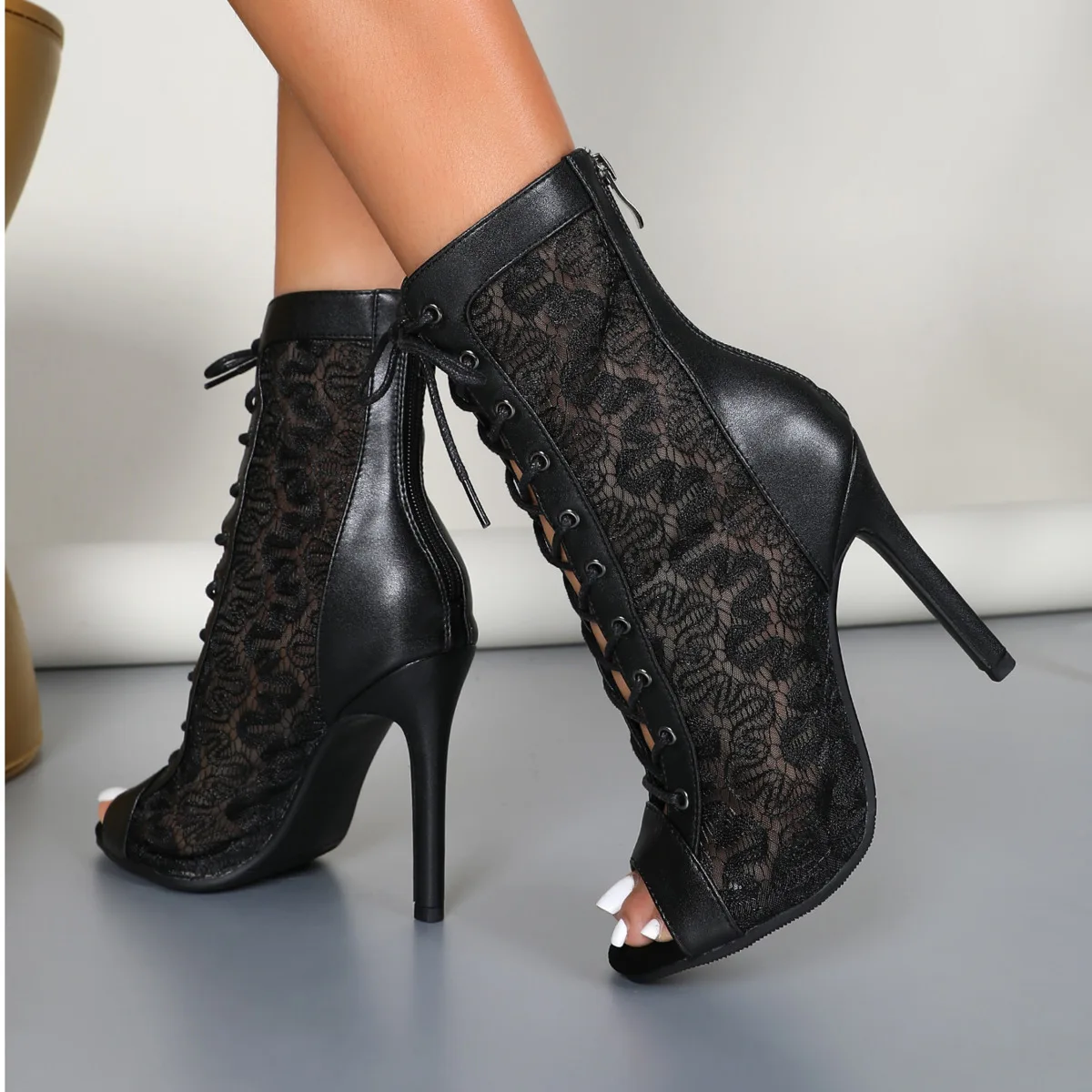 Women High Quality Thin Heels Comfort Lace-up Boot Stilettos Jazz Dance Female Shoes Street Sexy Booties