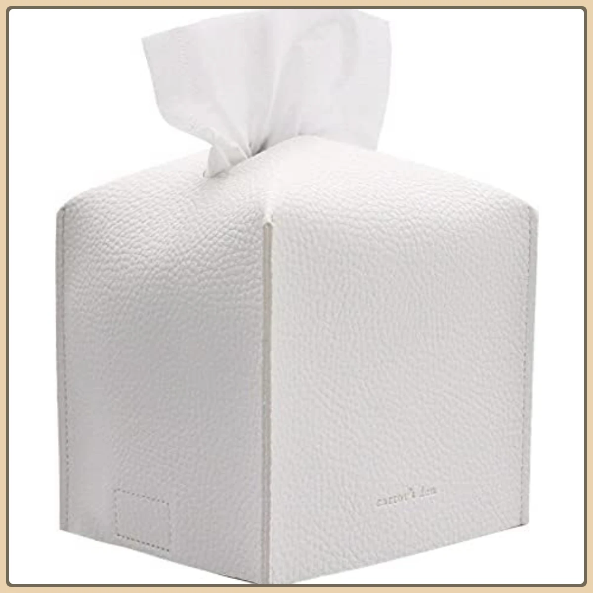 

Pure White Tissue Box Holder, Square PU Leather with Belt for Office Car Bathroom
