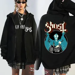 Vintage Spookband Skelet Bedrukte Hoodie Herenmode Winter Fleece Rits Met Capuchon Hiphop Gothic Punk Metal Sweatjack