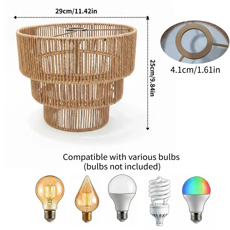 Three-layer Foldable Removable Lampshade Metal Frame with Jute Rope Weave Bohemian for Dining Room Kitchen Pendant/Floor Lamps