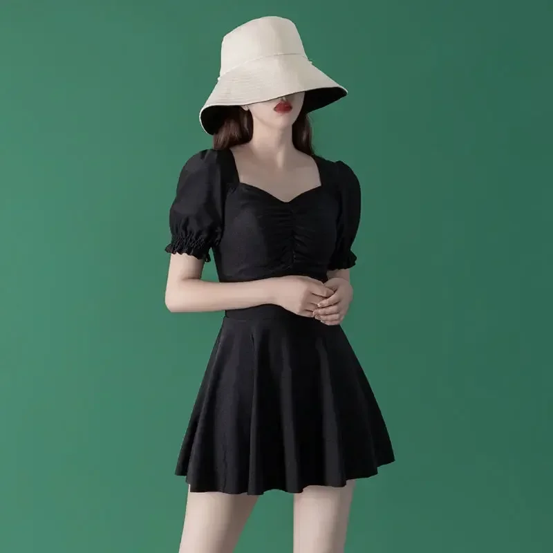 Cover-up Women New Mesh Patchwork Black Flare Sleeve Pareos Playa Summer Swimwear Retro French Style Princess Chic Holiday Lady