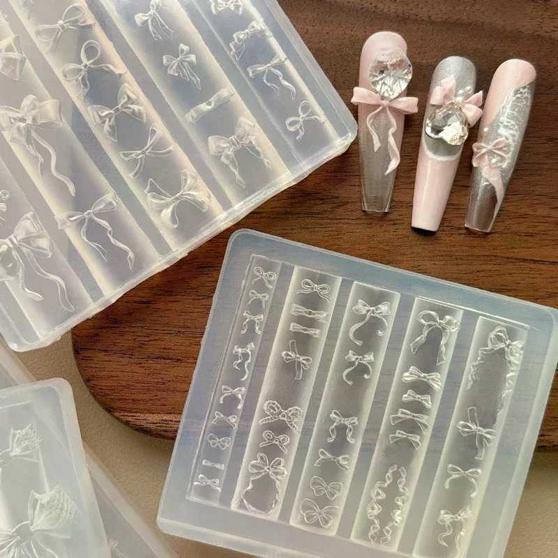 3D Ribbon Bowknot Shaped Silicone Mold Stamping Stencils UV Gel Polish Art Carving Mold DIY Nail Charm Decorations