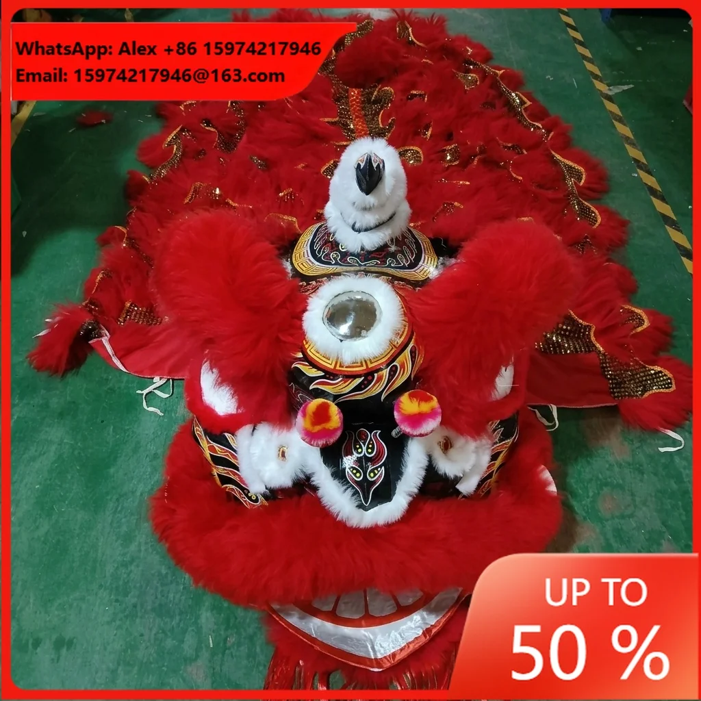 Chinese New Year Lion Dance Head Costume Adults Handmade Silk/Cotton Thick Wool Plush Traditional Custom Performance