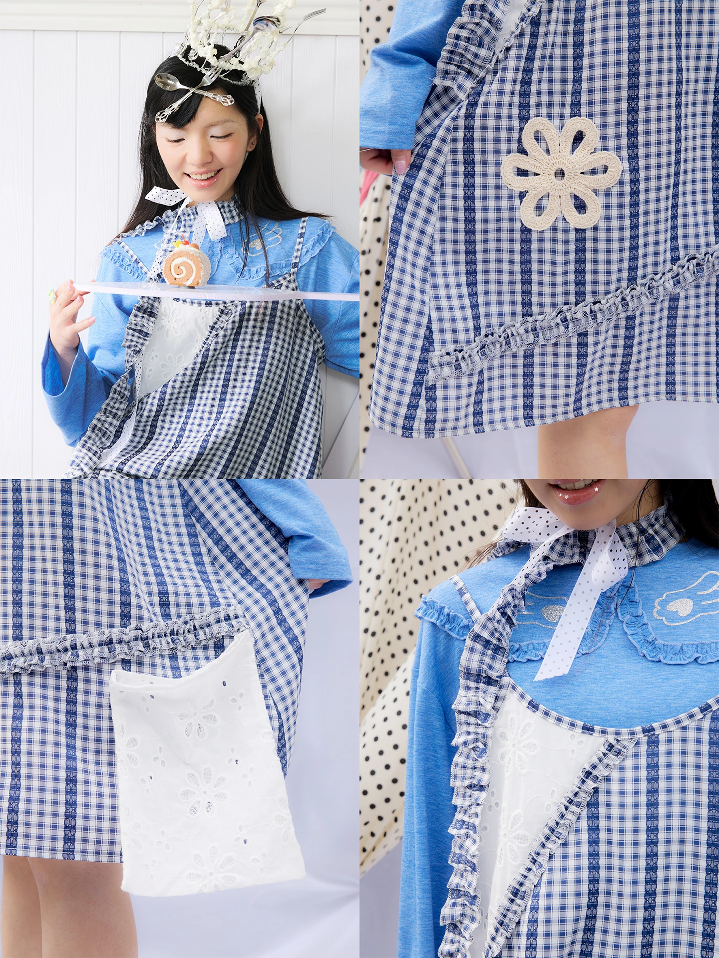 

UnsocialNight Original Design Spring Summer Plaid Strap Dress Choker Set Women's Casual Style Long Sleeve Loose Fit Dress