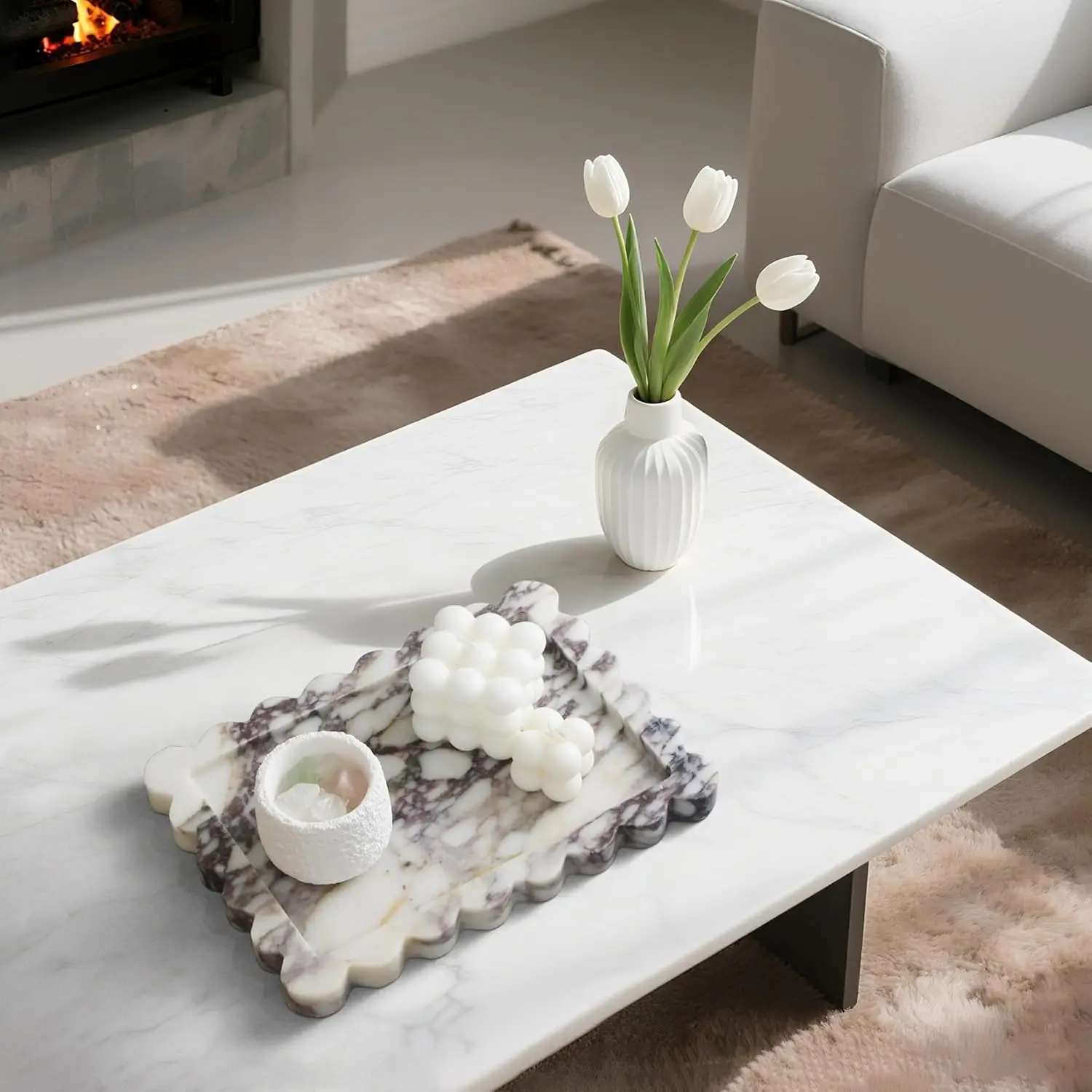 صينية رخام كالكاتا فيولا صدفي، صينية من حجر الرخام الطبيعي، صواني زخرفية فاخرة للحمام، الغرور، ديكور المنزل