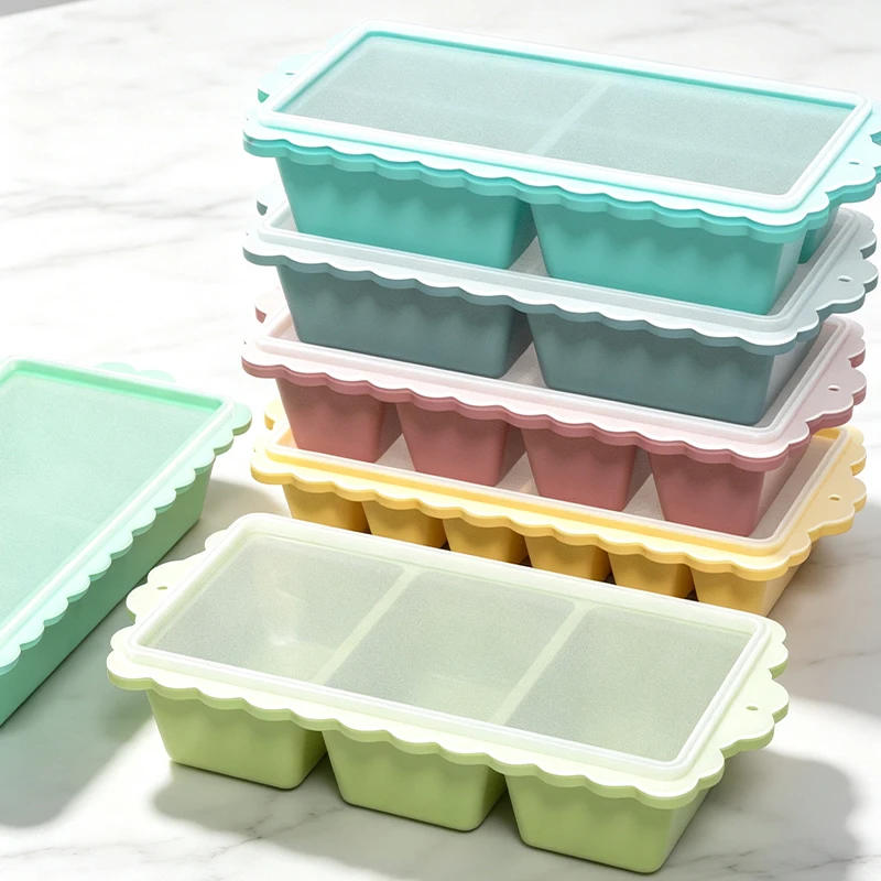 Silicone Freezer Tray With Lid Soup Cubes Freezer Container Mold 2/4 Cup Large Ice Cube Tray for Broth Soup Food Freezer Storage