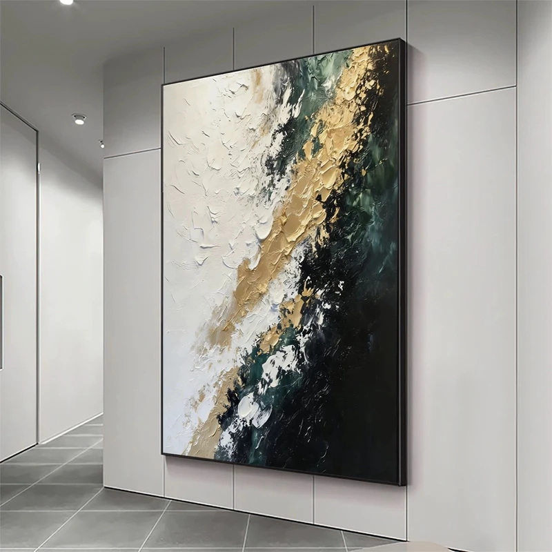 Morden Luxury Wall Art Handmade Abstract Oil Painting on Canvas Gold Foil Texture Wall Hanging Picture For Living Room Bedroom
