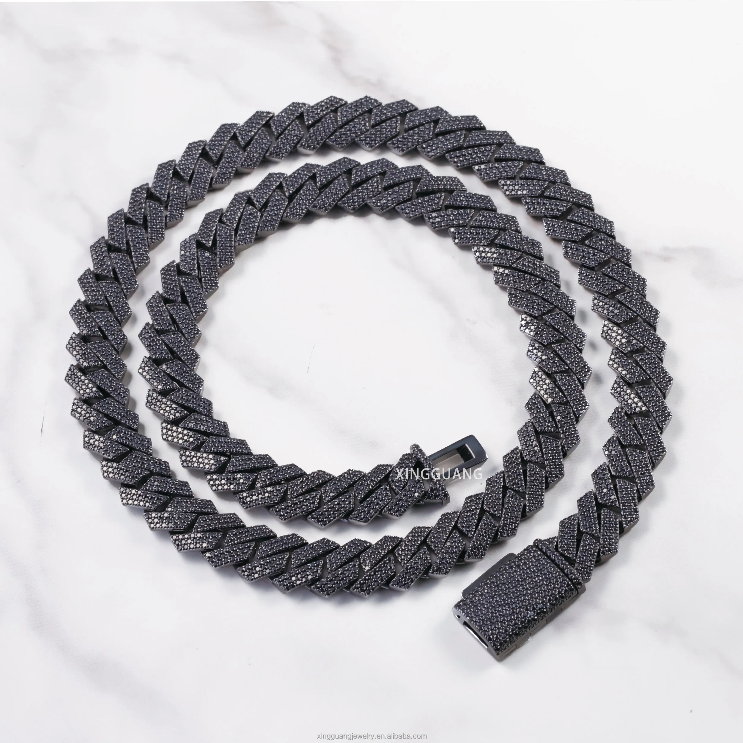Silver Jewelry 15MM 3Rows Black Diamond Moissanite Black Rhodium Plated Hip Hop Cuban Link Chain 925 Silver Iced Out Necklace...