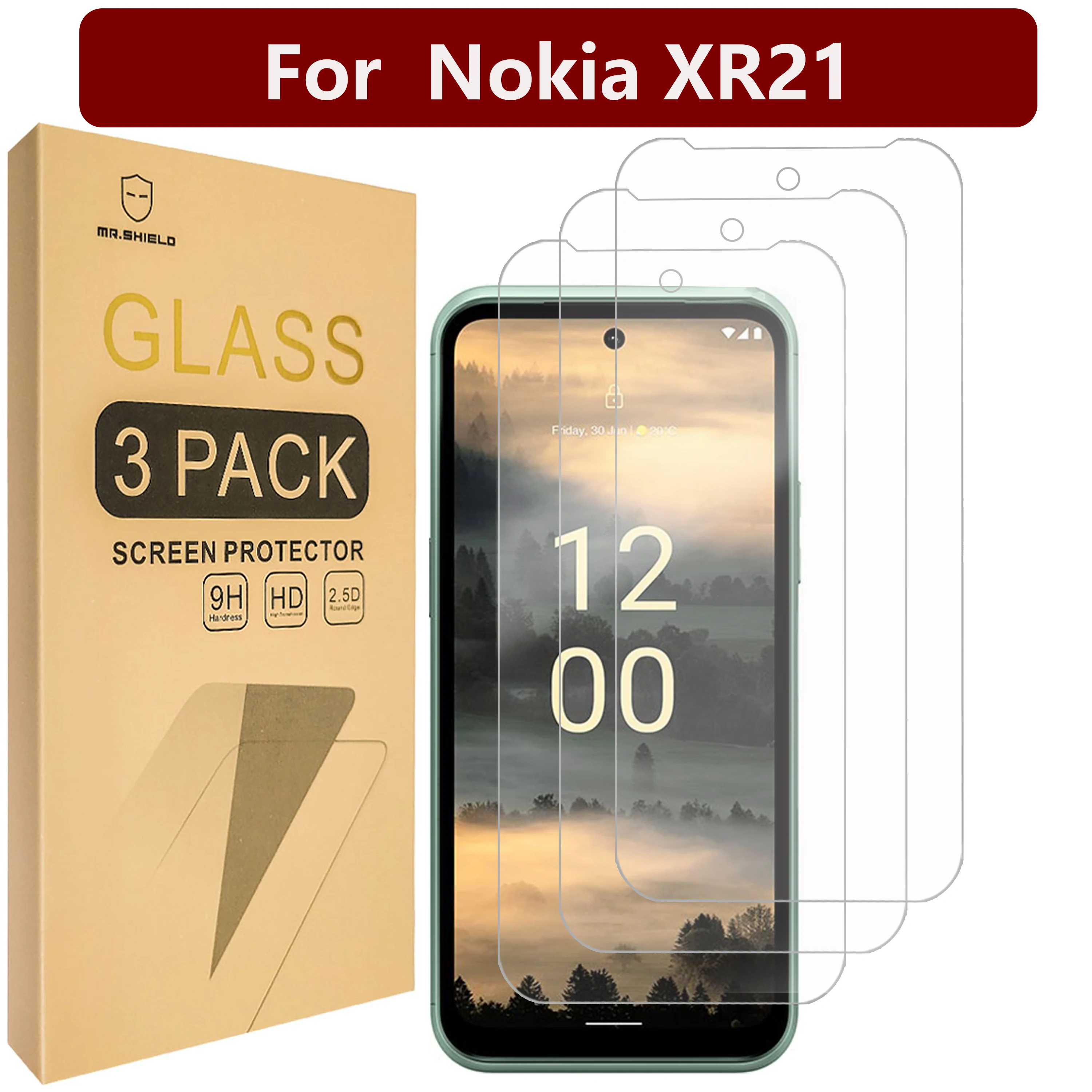 Mr.Shield [3-Pack] Screen Protector For Nokia XR21 [Tempered Glass] [Japan Glass with 9H Hardness]