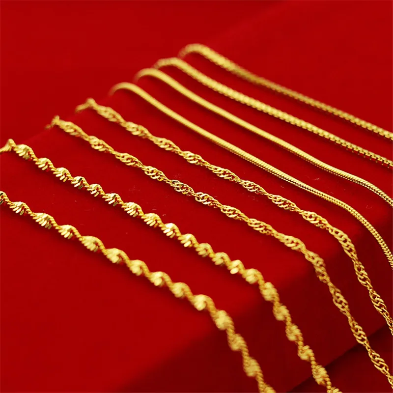 Genuine 14k Gold Color Necklace for Women Water Wave Chain Snake Bone/starry/Cross Chain 18 Inches Necklace Pendant Fine Jewelry