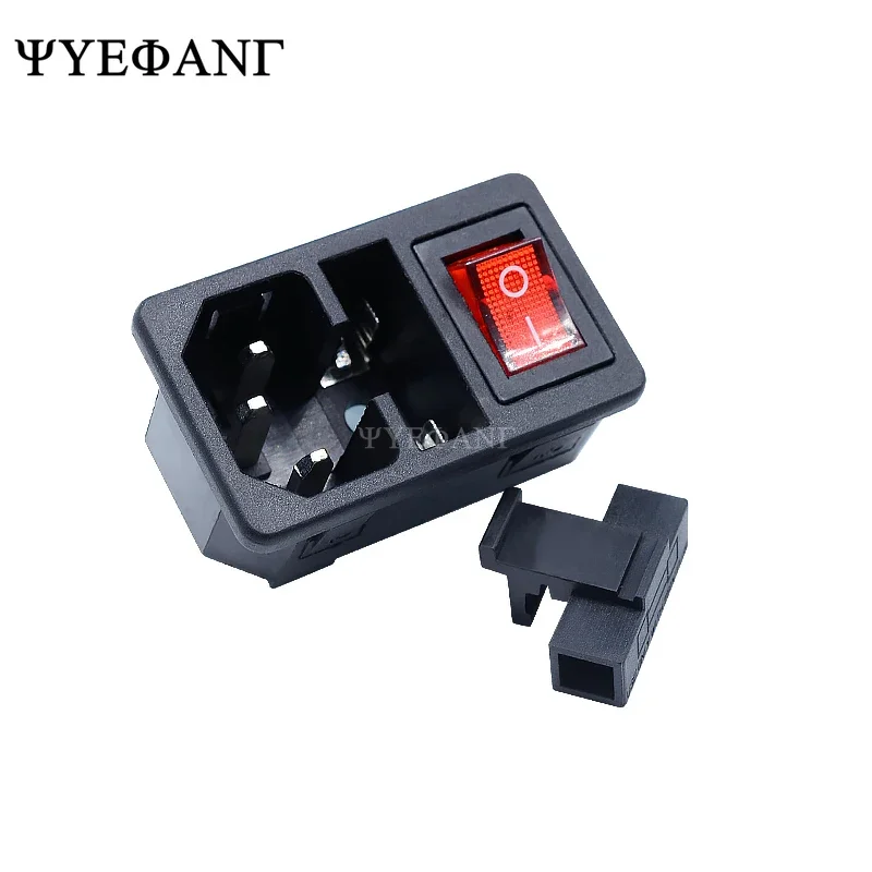 1pcs AC Power Socket with Red Rocker Switch Fused IEC 320 C14 Inlet Plug Connector AC-01