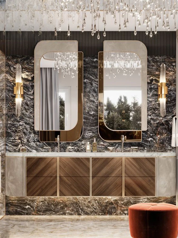 Villa hotel style light luxury stone slab, French Nordic bathroom cabinet, combined toilet, washbasin, washbasin