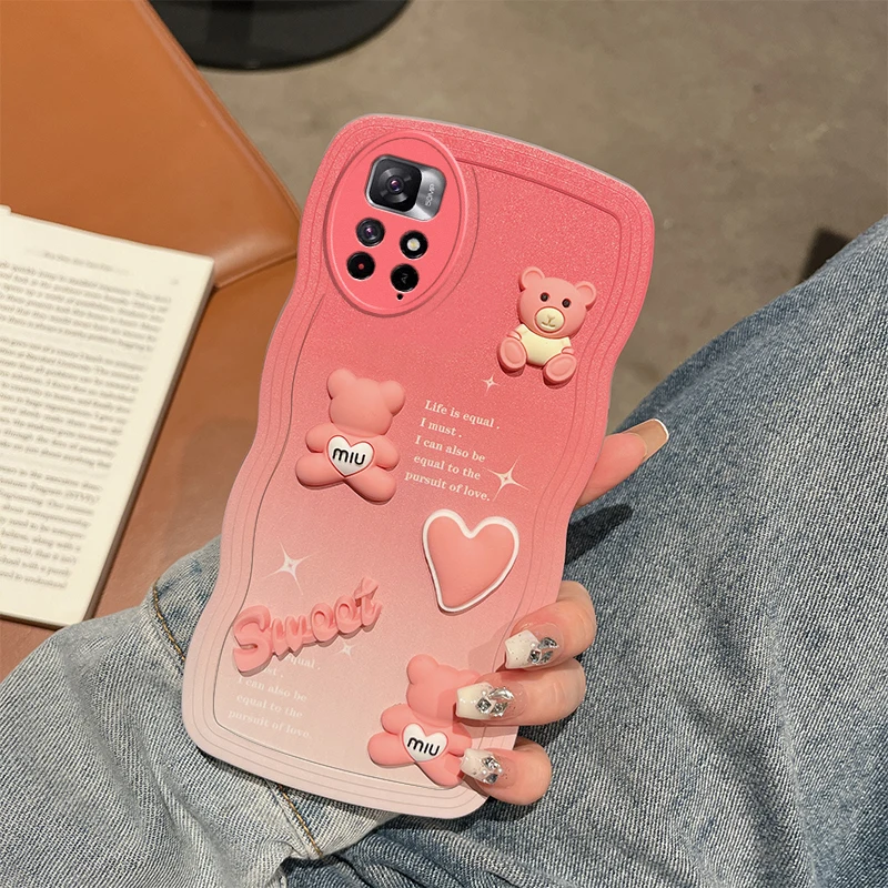 For Redmi Note 11 Pro 4G Case Soft Silicone Waves Back Cover 3D stereoscopic Cute Bear Redmi Note 11 Pro 5G Phone Case