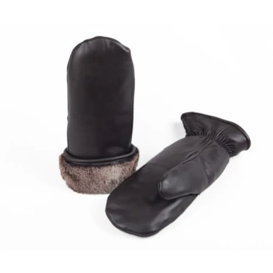 Unisex Sheepskin Lined Leather Mittens Warm Waterproof Shearling Cold Weather Winter Gloves for Men and Women