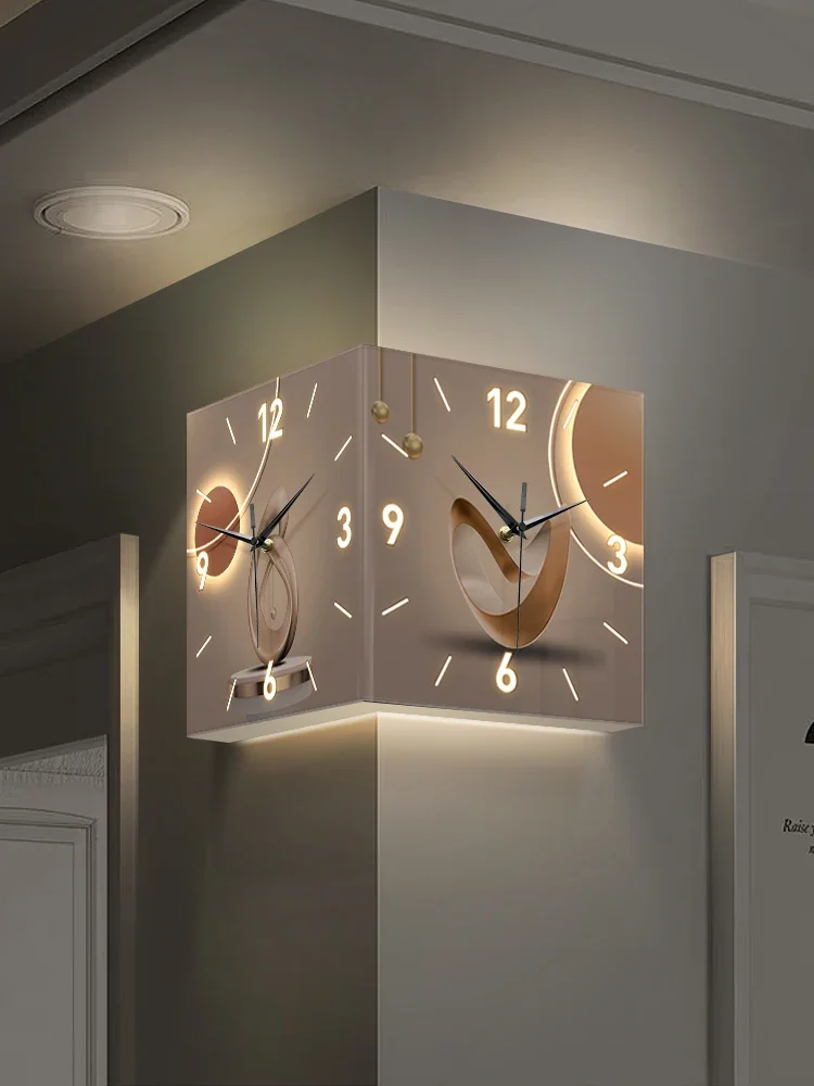 Light luxury living room corner double-sided wall clock creative home fashion corner clock hanging wall