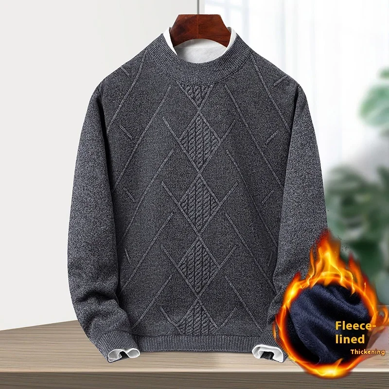 Autumn Thick Fleece Warm Cotton Mock Neck Knit Sweater Men Winter New Knitted Pullovers Male Turtle Neck Pullover Thick Sweaters