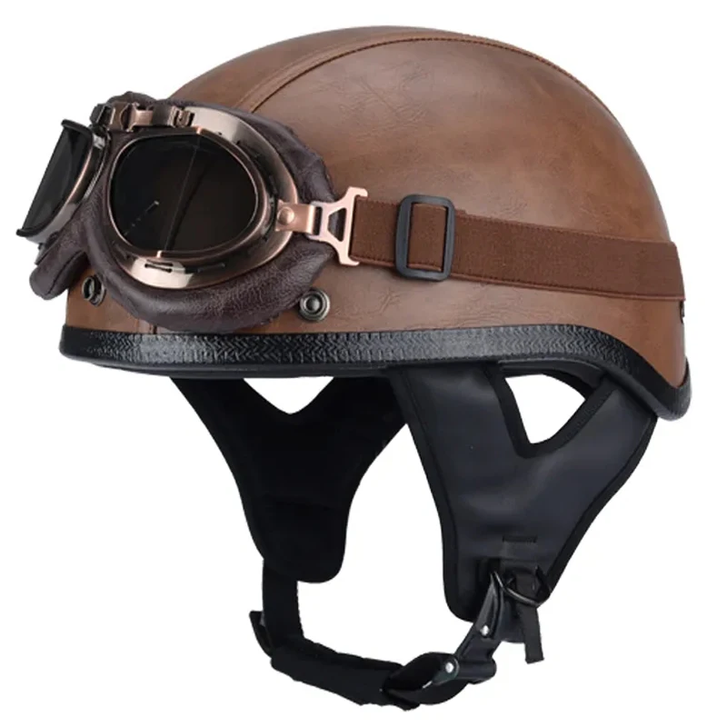 

Motorcycle Retro Leather Half Face Helmet Riding Motorcycle Breathable Racing Off Road Helmet Casco Moto Capacete Casque