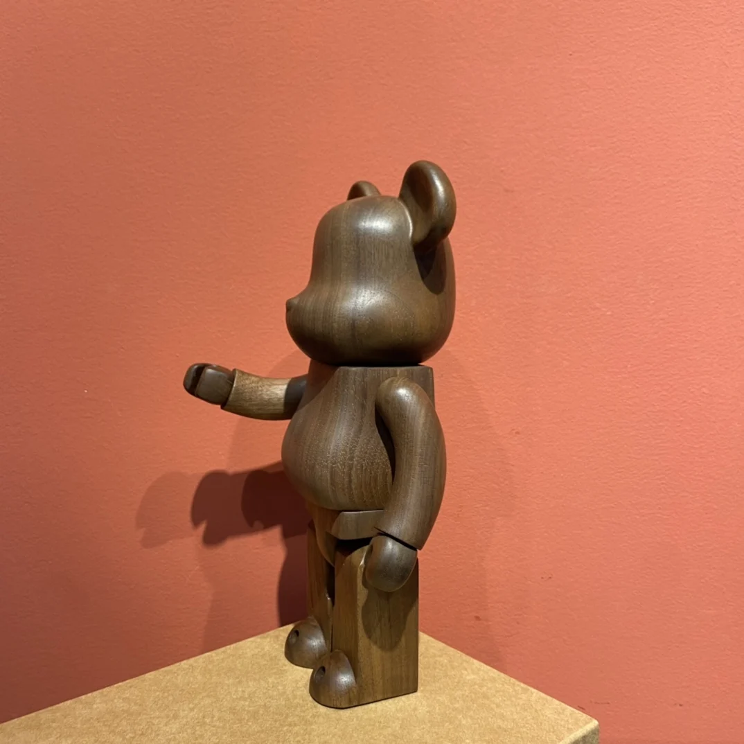 Natural Solid Wood Light Edition Bearbrick 400% by Be@rbricklys - Handmade Walnut Wood Bear Toy 28cm - Collectible Gift for Desk