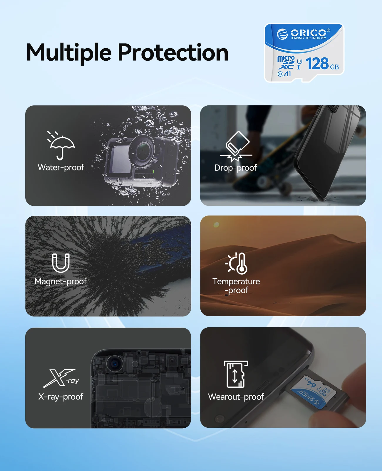 ORICO Original Speicherkarten 16 GB 32 GB 64 GB 128 GB TF-Speicherkarte A1 U3 Class10 V10 für Kamera/Drohne/Dash Cam High-Speed-SD-Karte